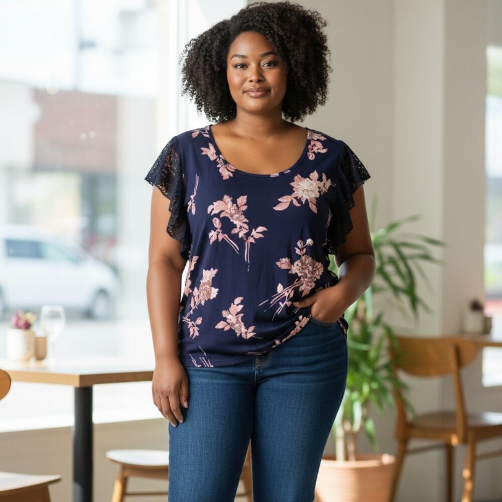 TORRID Women's Super Soft Knit wear what you love floral blue Top Plus Size 2